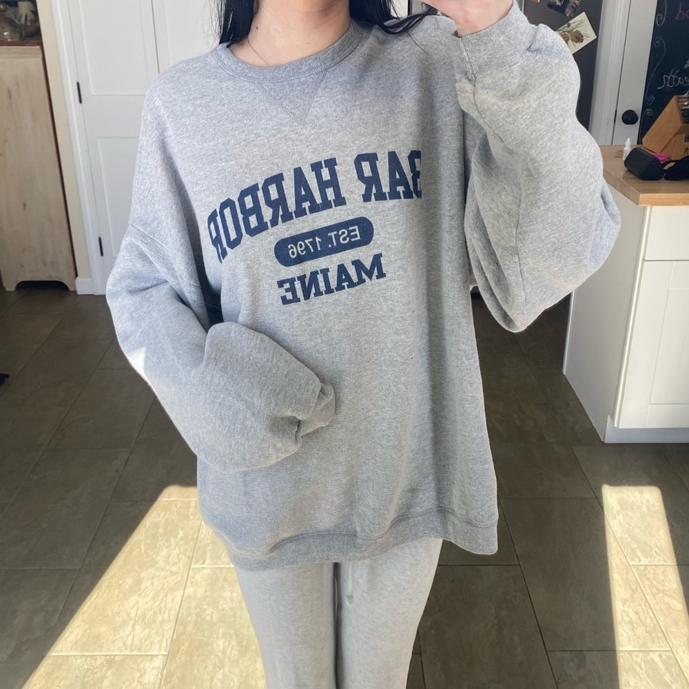 Gray Bar Harbor Maine crew neck